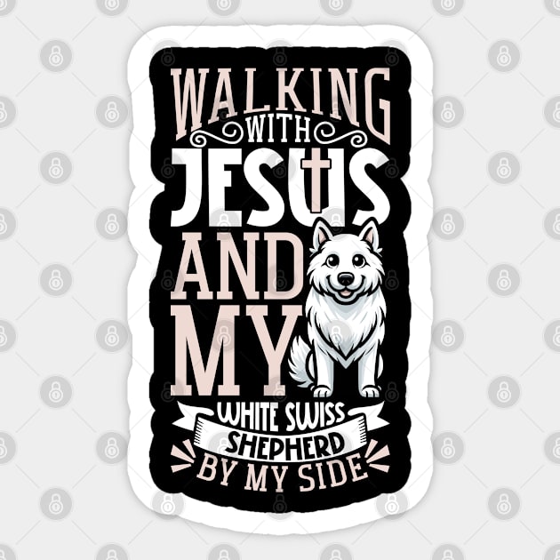 Jesus and dog - Berger Blanc Suisse Sticker by Modern Medieval Design